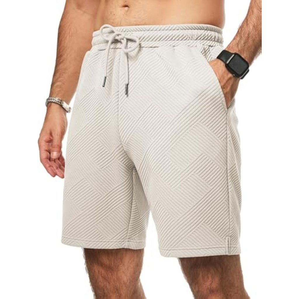 Men's Texture Shorts with 3 Pockets 2025 Summer Casual Loose Shorts Elastic Waist