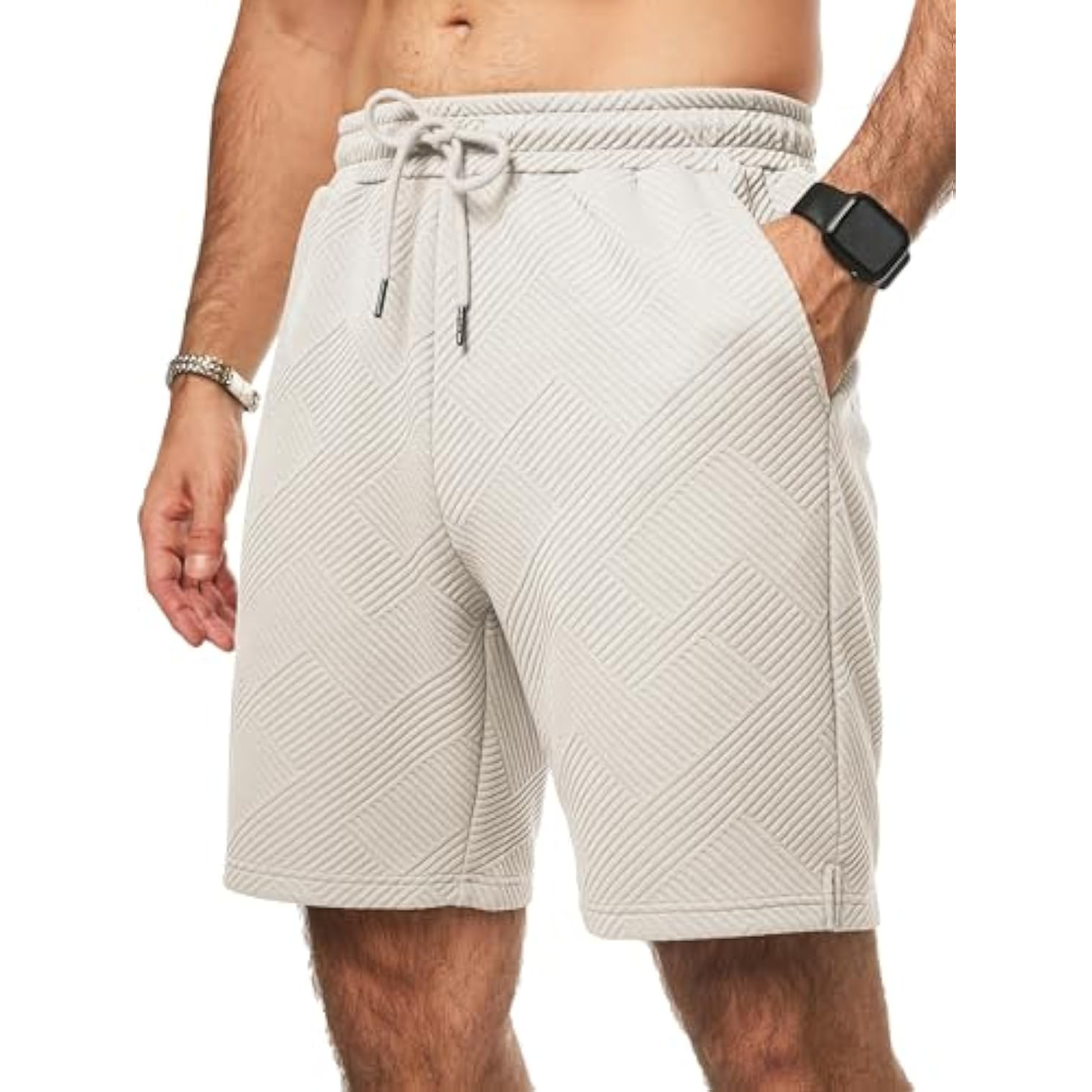 Men's Texture Shorts with 3 Pockets 2025 Summer Casual Loose Shorts Elastic Waist